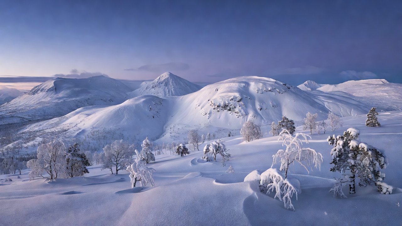 Snow covered mountains of Lapland