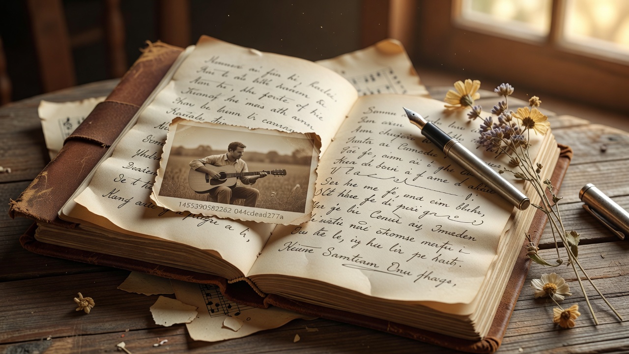 Vintage field diary with written song notes